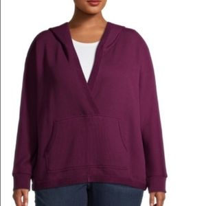 *Terra & Sky Women's Plus Size Crop Hoodie Size 16/18W Plum Front Pockets
